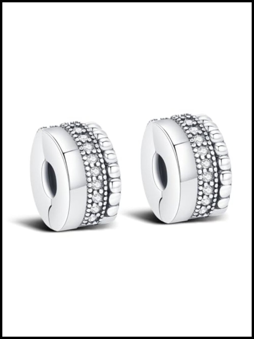 925 Silver Pave CZ Clip Spacer Charm for Bracelets Stopper Bead 2pcs